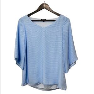 Massimo Dutti Gingham Textured Lined Blouse - Light Blue